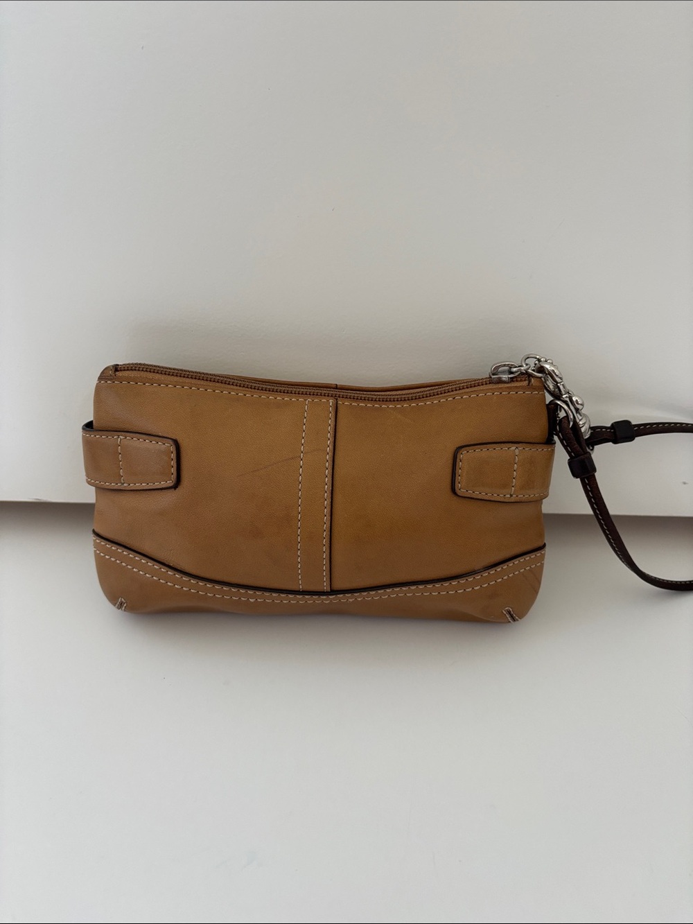 Rare Vintage Coach Hampton Leather Buckle Wristlet Mini Hobo Concert Saddle Tan - Picture 7 of 11